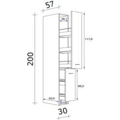 Flex-Well Exclusiv Apotheker-Hochschrank Capri 30 Cm Schwarz Matt-Endgrain Oak -Küchenblick Verkaufsgeschäft 047584070032 4051 VM AHS30