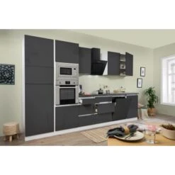 Respekta Premium Küchenzeile Grifflos 345 Cm Grau Hochglanz-Weiß