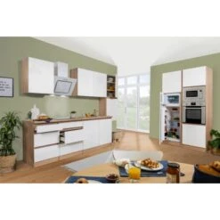 Respekta Premium Küchenzeile Grifflos 385 Cm Weiß Hochglanz-Eiche Sägerau -Küchenblick Verkaufsgeschäft 122020 Doppelblockgeffnet 1