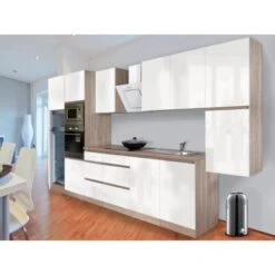 Respekta Premium Küchenzeile Grifflos 385 Cm Weiß Hochglanz-Eiche Sägerau -Küchenblick Verkaufsgeschäft 1459 4384 glrp385heswgke 1