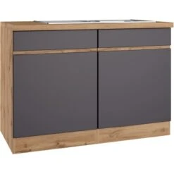 Held Möbel Spülenunterschrank Turin 120 Cm Mit 2 Türen Graphit/Wotaneiche