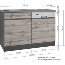 Held Möbel Spülenunterschrank Turin 120 Cm Mit GSP-Blende Wotaneiche/Graphit -Küchenblick Verkaufsgeschäft 189425 11016600 VM 08