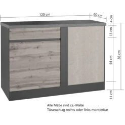 Held Möbel Küchen-Eckschrank Turin 120 Cm Graphit/Wotaneiche -Küchenblick Verkaufsgeschäft 189469 11016600 VM 08