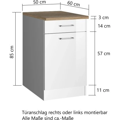 Held Möbel Küchenunterschrank Mailand 50 Cm Tür/Schubkasten Hochglanz Weiß/Weiß 2 Held Möbel Küchenunterschrank Mailand 50 Cm Tür/Schubkasten Hochglanz Weiß/Weiß – Bild 2