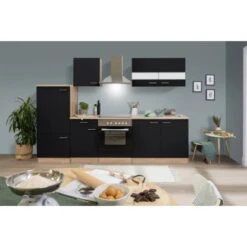 Respekta Küchenzeile KB270ESSC 270 CmSchwarz-Eiche Sägerau Nachbildung