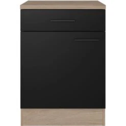 Flex-Well Exclusiv Unterschrank Capri 60 Cm Schwarz Matt-Endgrain Oak -Küchenblick Verkaufsgeschäft 4047584070278 4051 S 01