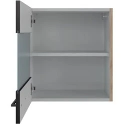 Flex-Well Exclusiv Glas-Oberschrank Capri 50 Cm Schwarz Matt-Endgrain Oak -Küchenblick Verkaufsgeschäft 4047584070377 4051 S 03