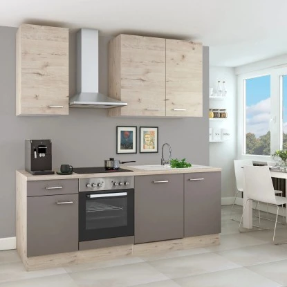 Flex-Well Küchenzeile Arizona 220 Cm Quarz-Cubanit - San Remo Eiche Hell 1 Flex-Well Küchenzeile Arizona 220 Cm Quarz-Cubanit - San Remo Eiche Hell