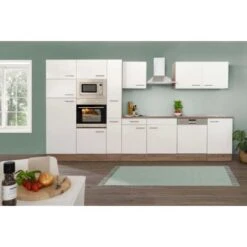 Respekta Küchenzeile Ohne E-Geräte 370 Cm Weiß Seidengl.-Eiche York