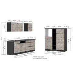 Held Möbel Küchenzeile Turin 390 Cm Graphit-Wotaneiche Ohne E-Geräte -Küchenblick Verkaufsgeschäft 65050 11016600 1127.6311 5