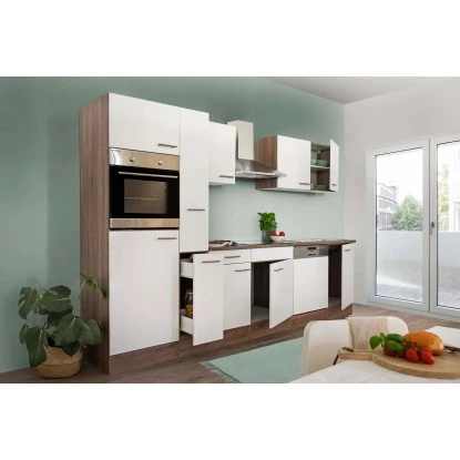 Respekta Küchenzeile Ohne E-Geräte 310 Cm Weiß Seidengl.-Eiche York 2 Respekta Küchenzeile Ohne E-Geräte 310 Cm Weiß Seidengl.-Eiche York – Bild 2