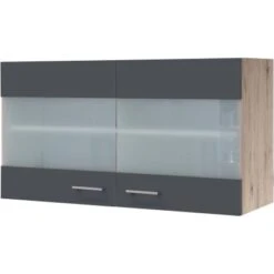 Flex-Well Exclusiv Glas-Oberschrank Morena 100 Cm Basaltgrau Matt-San Remo Eiche
