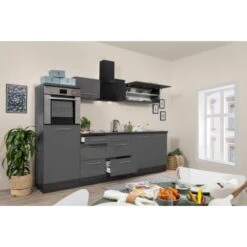 Respekta Premium Küchenzeile 270 Cm Hochbau Grau Hochglanz-Eiche Grau