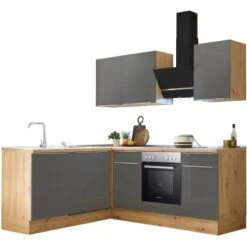 Respekta Küchenzeile Marleen 220 Cm Artisan-Eiche Grau Matt Winkel -Küchenblick Verkaufsgeschäft 980032 4384 4