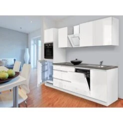 Respekta Küchenzeile GLRP280HWW 280 Cm Weiß Hochglanz Granit-Optik Grifflos -Küchenblick Verkaufsgeschäft Kuechenzeile GLRP280HWW 1