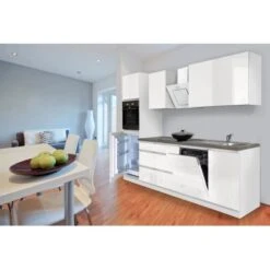 Respekta Küchenzeile GLRP280HWW 280 Cm Weiß Hochglanz Granit-Optik Grifflos -Küchenblick Verkaufsgeschäft Kuechenzeile GLRP280HWW 2